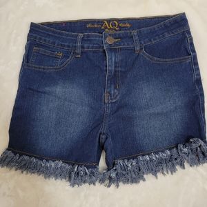 Blue Denim Fringe Shorts